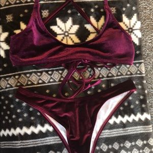 Maroon velvet bikini